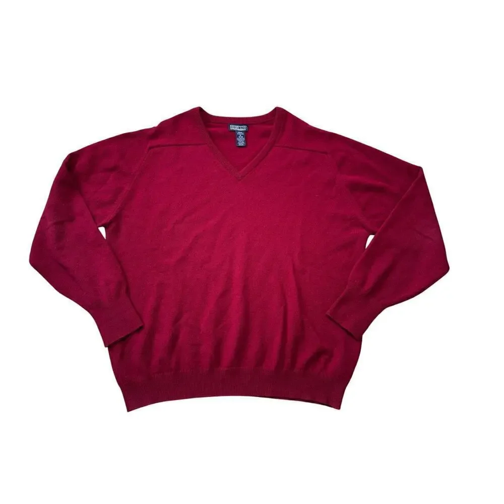 LAND'S END 100% Lambs Wool knitted Red, V Neck sweater, Men's XL